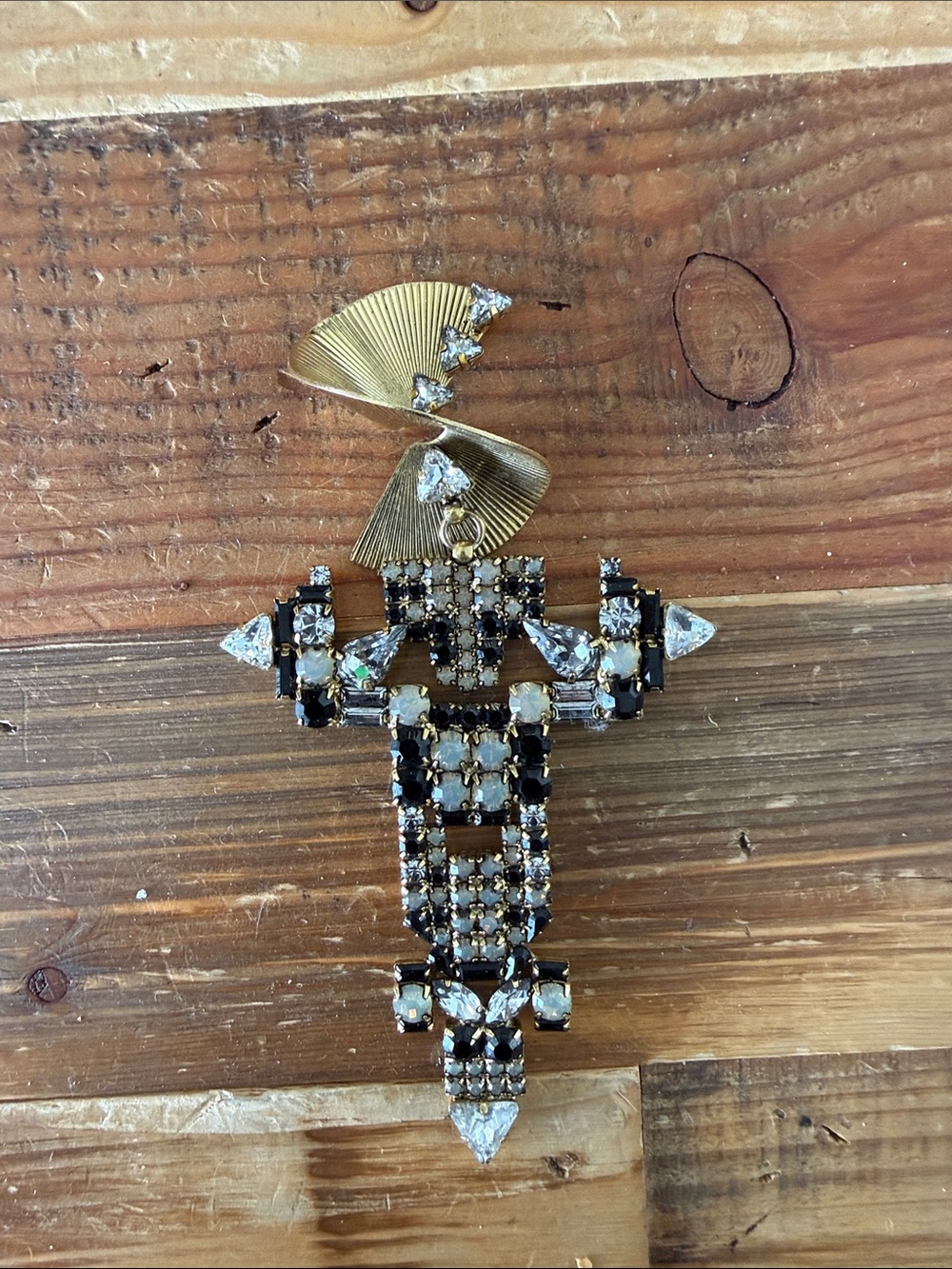 Gold and Black Crystal Cross Drop Earrings
